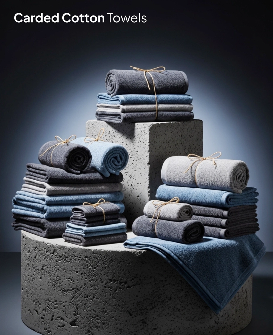 Folded cotton towels on pedestal